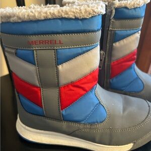 Merrell Blue red and Gray Winter kids snow Boots sz 13